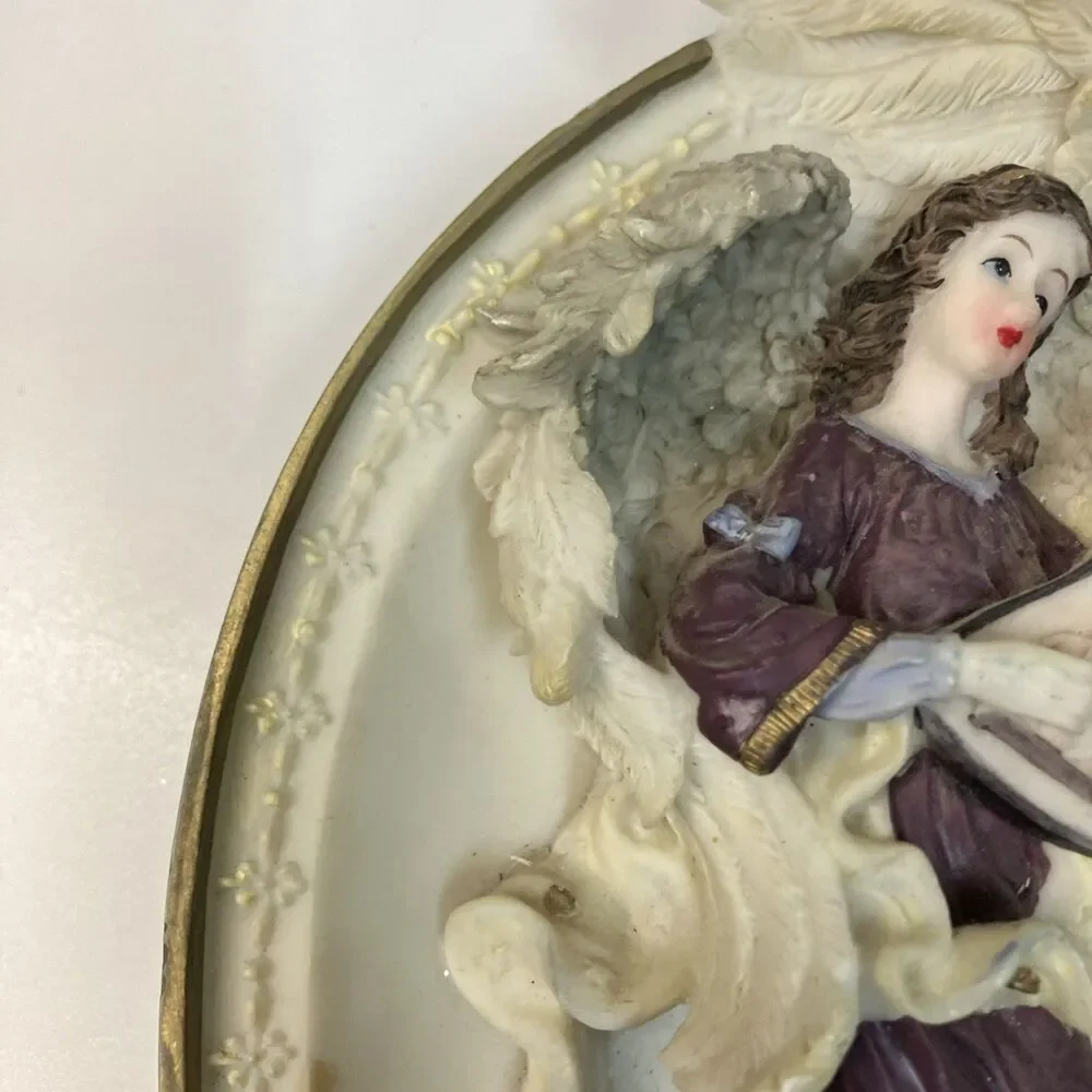 VTG Resin Solid Angel Musical Wall Hanging Art 8.5”x 6” Heavy